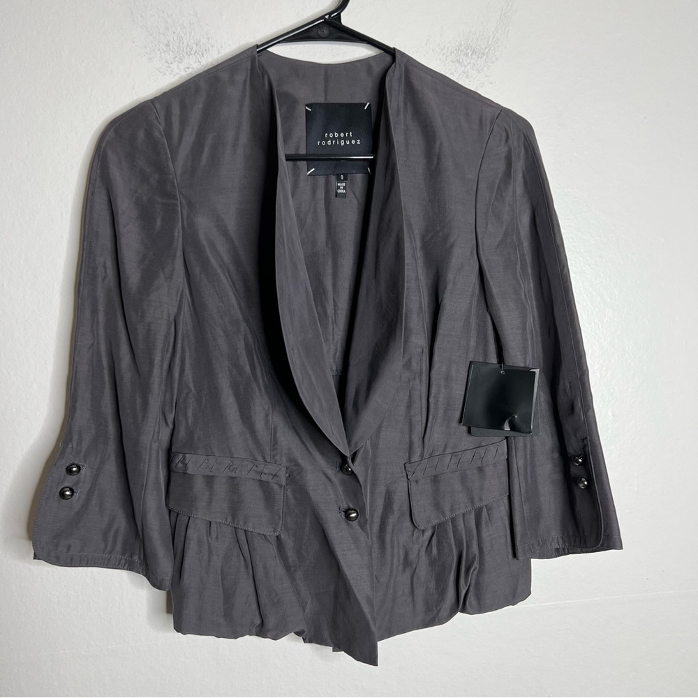 NWT Robert Rodriguez Black Cropped Ruched Jacket light blazer size 0
